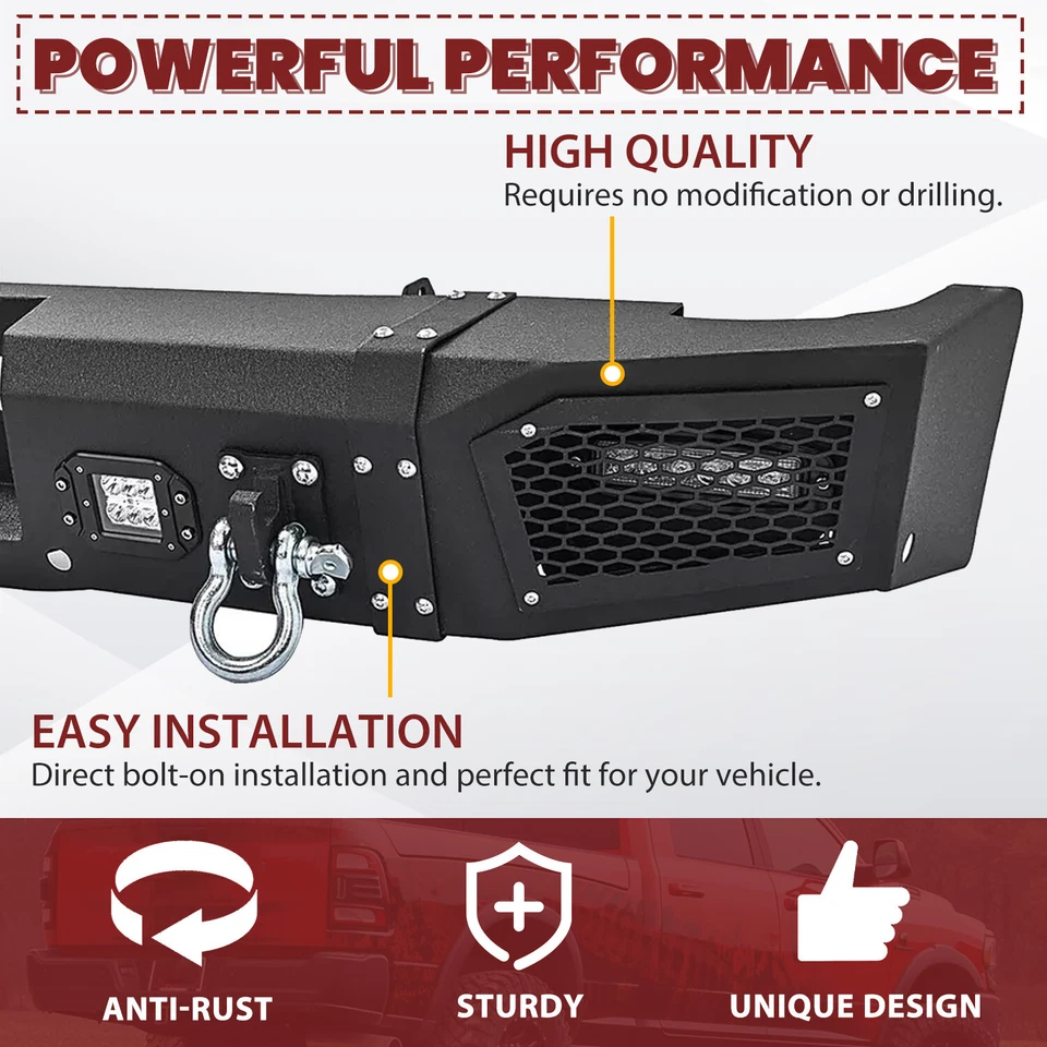 For 2011-2014 Chevy Silverado 2500 3500 HD &GMC Rear Bumper W/LED Lights&D-Rings - Image 3 of 4