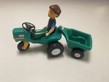 Vintage Little Tikes Green Mini Tractor Trailer Dollhouse Collectible Farm Toy