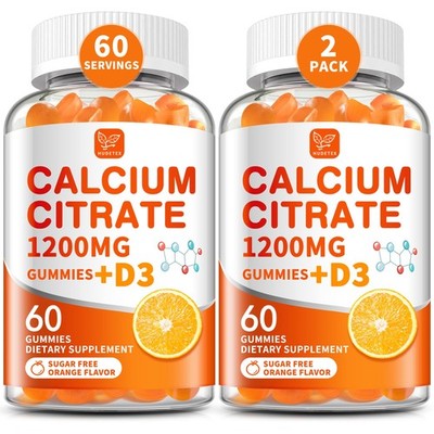 (2 Pack) Calcium Citrate 1200 mg with Vitamin D3 Gummies 60 Count (Pack of 2)