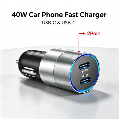 12V Dual USB C Car Fast Charger Plug PD 40W Type C Adapter Cigarette Lighter Lot