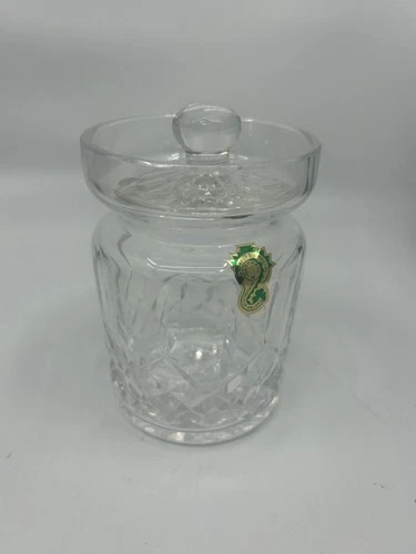 Vintage Waterford Crystal Honey Mustard Jar & Lid & Original STICKER 5"H Rare