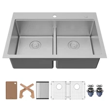 Karran USA WSTMDB3323-PK1 Fusion 33" Drop In Double Basin - Satin Brushed