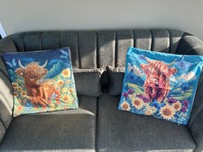2 X Lovely Highland Cow & Butterflies Cushion Covers.  18" x 18"