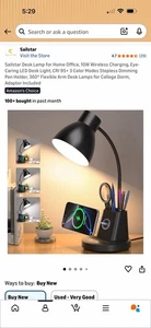 Sailstar Desk Lamp for Home Office, 10W Wireless Charging, Eye-Caring LED Desk 