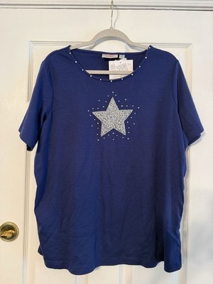 Quacker Factory Women s Size 1x Blue Short Sleeve Star Shirt Blouse NWT