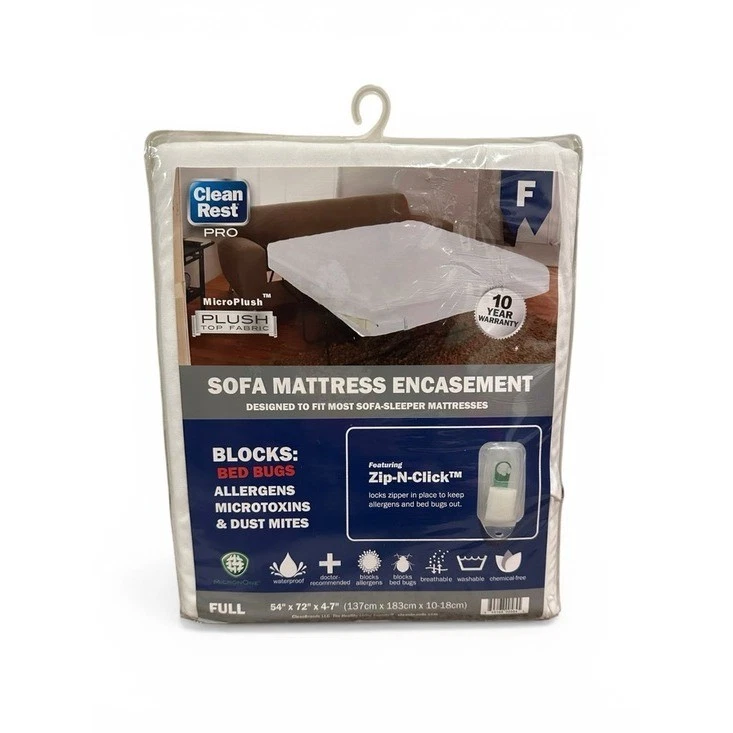 CleanRest Pro Full Sofa Mattress Encasement Bed Bug Allergen Proof White NEW