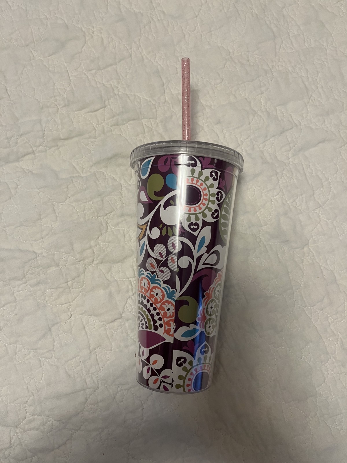 vera bradley travel tumbler with lid and straw