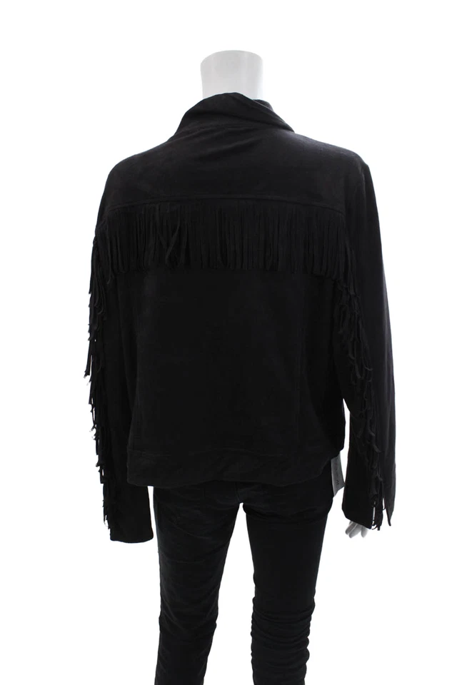 Chaqueta Lysse para mujer de gamuza con flecos y cremallera completa negra talla extra grande Foto 3 de 4