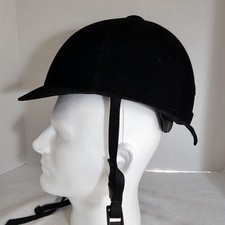 International Riding Helmet Equestrian Black Velvet Adjustable Strap Medium