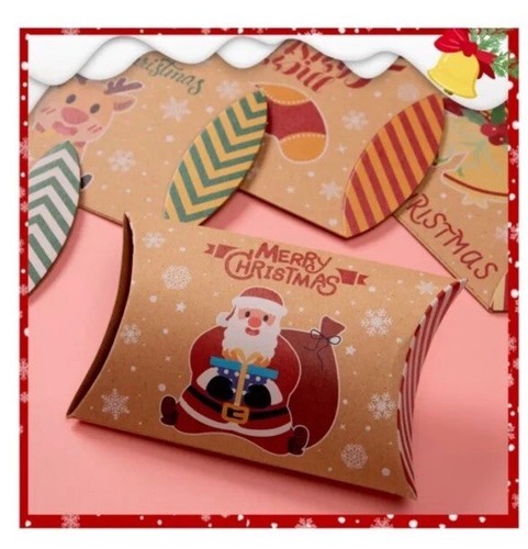50 Stck. Frohe Weihnachten Kissen Süßigkeitenbox Kraftpapier Gefälligkeiten Geschenkverpackung NEU - Bild 4 von 8