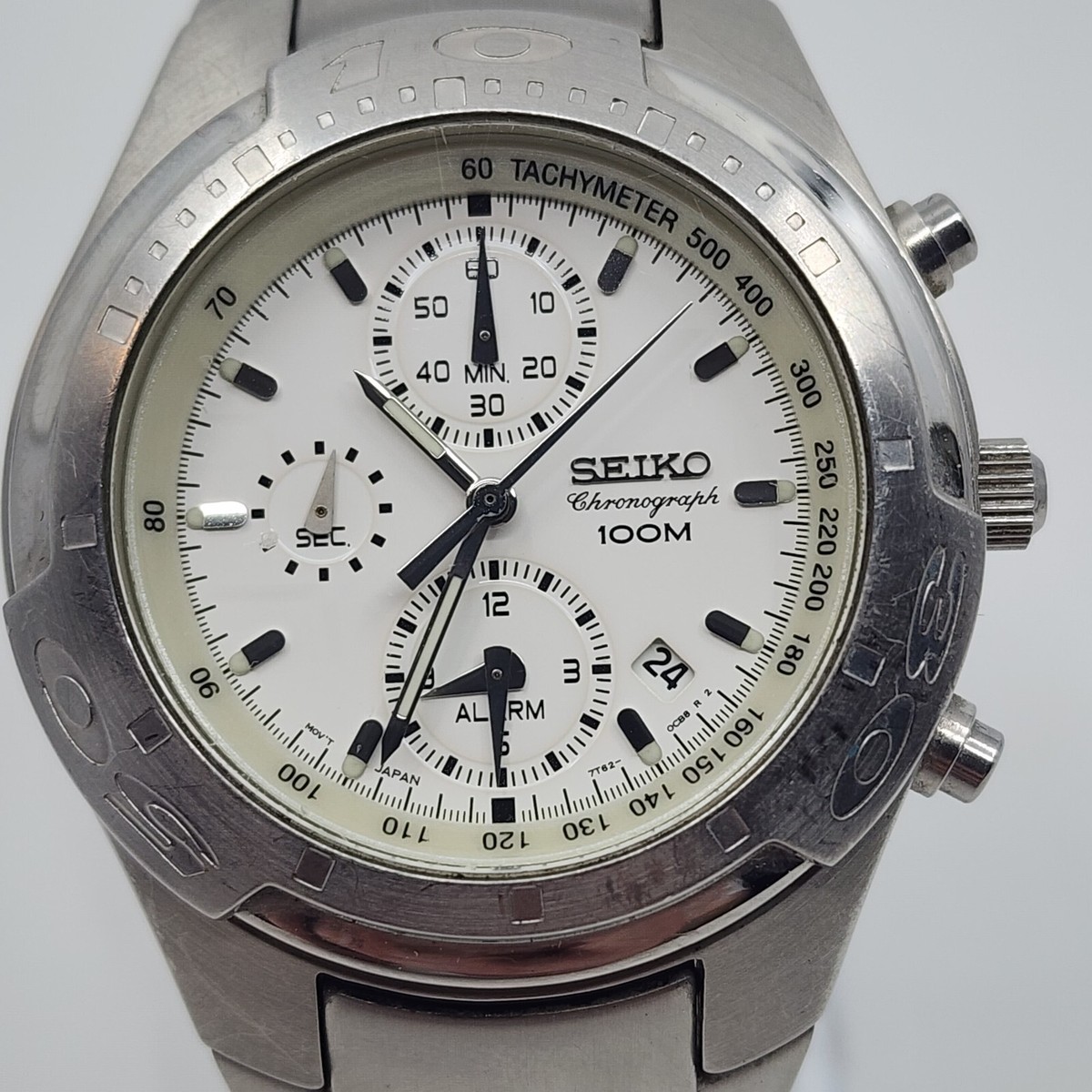 Men's Seiko Chronograph Alarm Wrist Watch 7T62-0BX0 White Dial