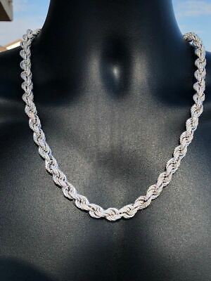 Men's Solid 925 Sterling Silver Men's Rope Chain Thick 9mm ICY CZ Choker |  eBay