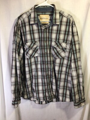 Ruff Hewn Brown Plaid 2XL Long Sleeve Cotton Western Style Button Up B12