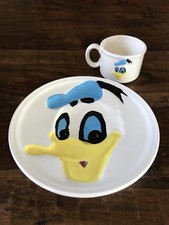 Vintage Pre 1988 Walt Disney Production 3D Donald Duck Plate And Cup