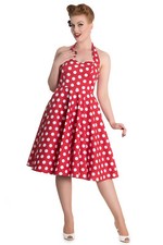 Hell Bunny Marian Red and White Polka Dot Halter Flare Party Dress 