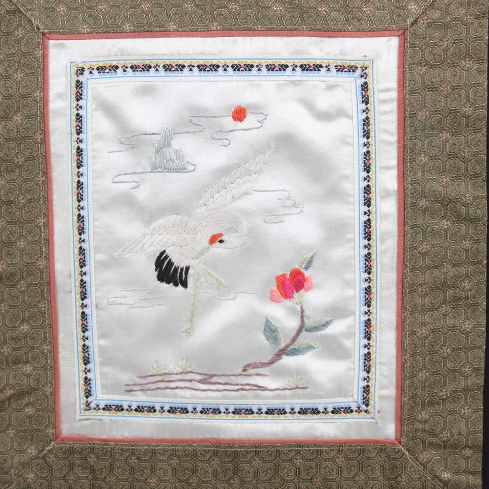 Винтажный китайский шелк вышивка цветочный белый журавль серебро дерево Swartz каркас студии - Изображение 2 из 4