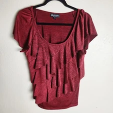 I N. Studio Womens Top Lg Red Knit  Goth Punk Fairy Whimsigoth Ruffled 