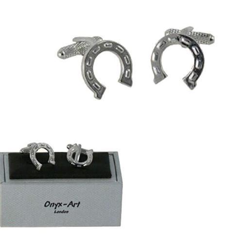 Cufflinks Lucky Horse Shoe Equestrian Wedding Onyx Art - CK35