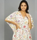 Indian Cotton White Floral Print Kaftan Dress Women's Clothing Kaftan Dress AU