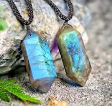 High Flash Labradorite Double Point Pendant Necklace Healing Crystal Gifts