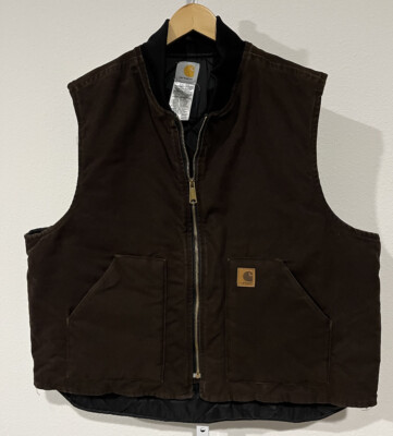 Vintage Carhartt Duck Canvas Quilt Lined Vest Made In USA FullZip