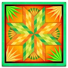 VINTAGE STYLE METAL SIGN Summer Solstice Green Orange  18x18