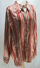 Venezia Jeans blouse striped button up shirt silky sequin blouse top 26 28 NWT