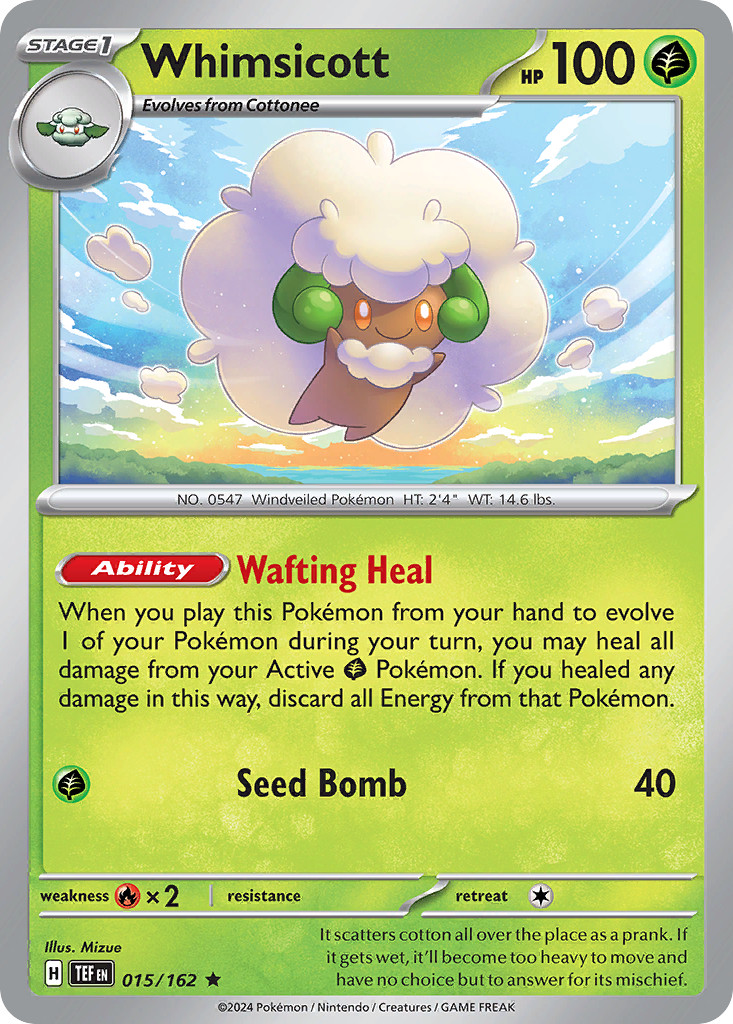 Whimsicott 15/162 Rare Holo | Temporal Forces | Pokemon Card