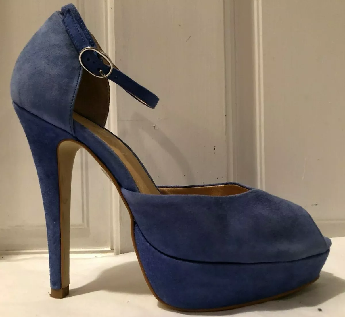Blue platform heels hotsell with ankle strap