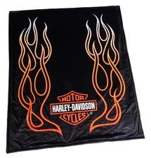 Harley-Davidson Flames Bar & Shield Fleece Blanket w/ Sherpa Backing - Black