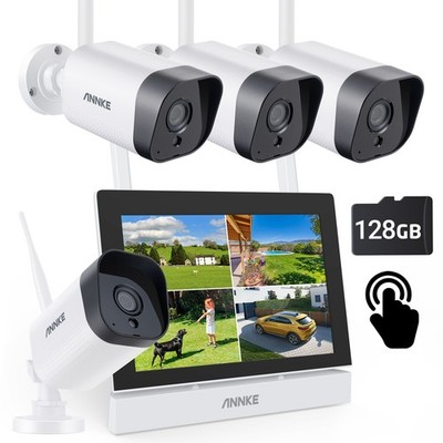 ANNKE WLAN 3MP Überwachungskamera 7'' Monitor Zwei-Wege-Audio 4X IP Kamera NVR