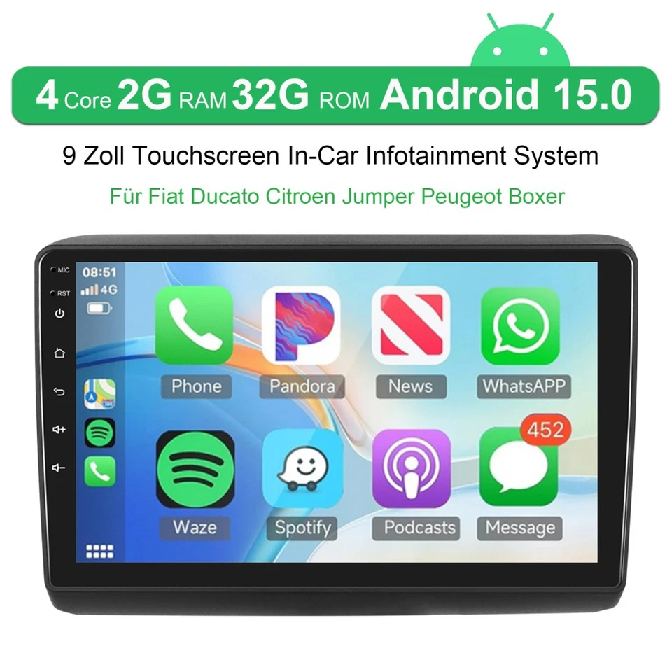 9" Für Fiat Ducato Citroen Jumper Peugeot Boxer Android 15 Carplay Autoradio GPS - Bild 2 von 4