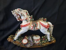 LARGE ORNATE VICTORIAN STYLE CHRISTMAS CERAMIC ROCKIN HORSE 14"×10" REALLY ROCKS