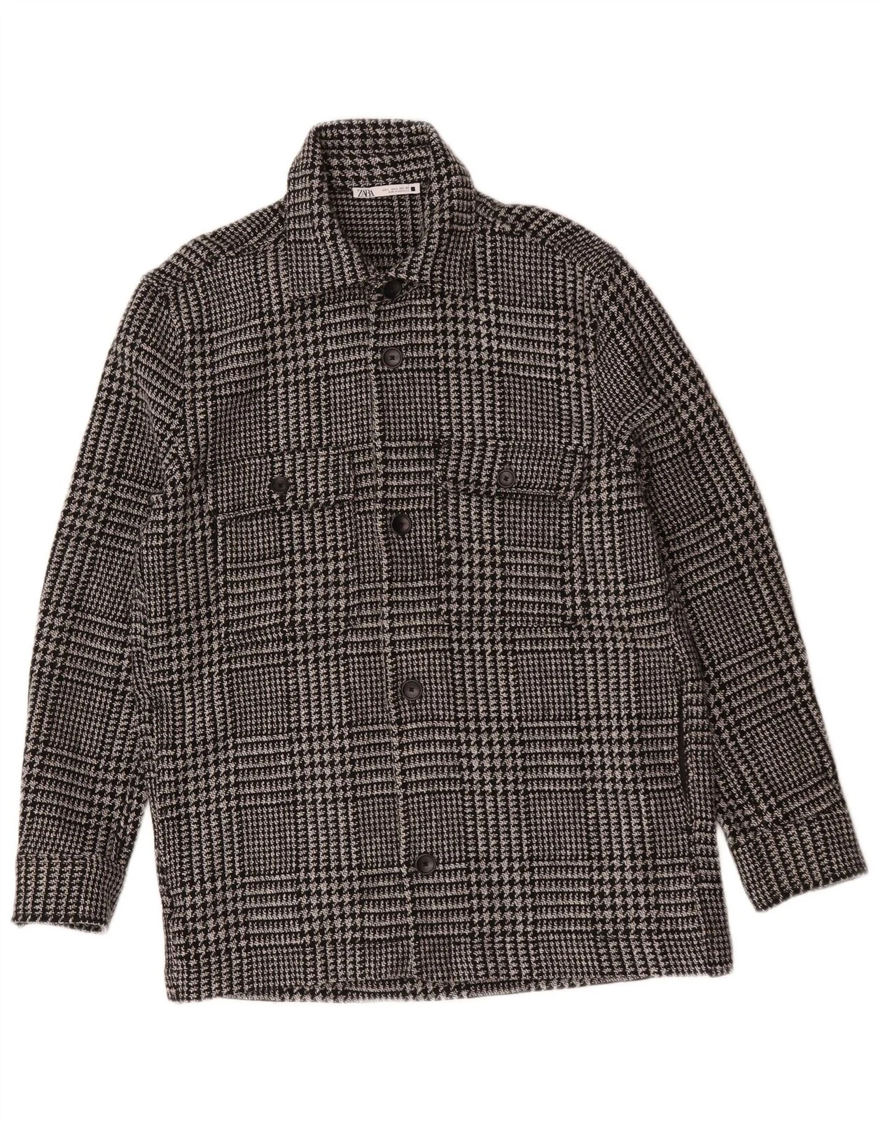 Zara Mens Utility Jacket Large Black Houndstooth Polyester YN07