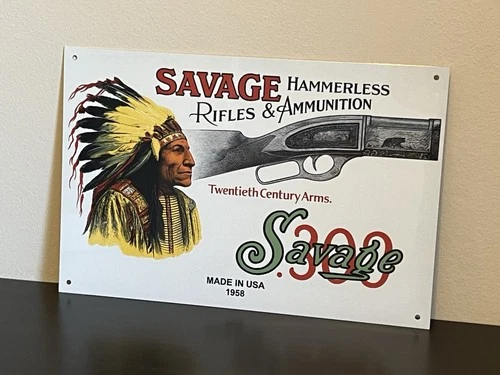 Savage Arms  With Indian Chief  Rifles Ammunition Vintage Style Metal Sign