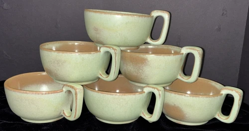 Set of 6 Vintage Frankoma Plainsman Prairie Green 4SC Handled Soup/Coffee Mug