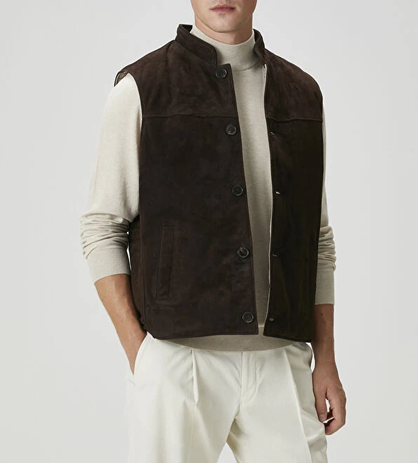 Dark Brown Suede Leather Vest for Men Size XS S M L XL XXL 3XL