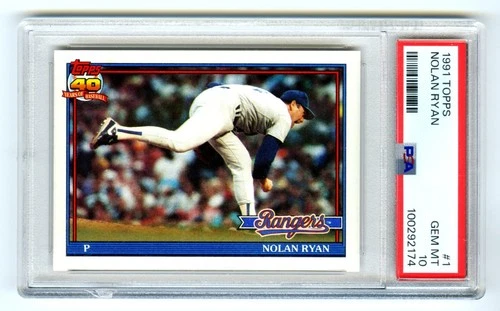 NOLAN RYAN~TEXAS RANGERS~1991 TOPPS PSA-10 GEM-MT GRADED BASEBALL CARD#1~NW CASE