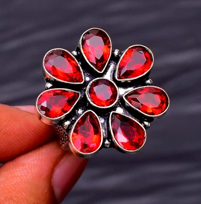 Bague faite main en argent sterling 925 avec pierres précieuses grenat taille 6 - Photo 1/4