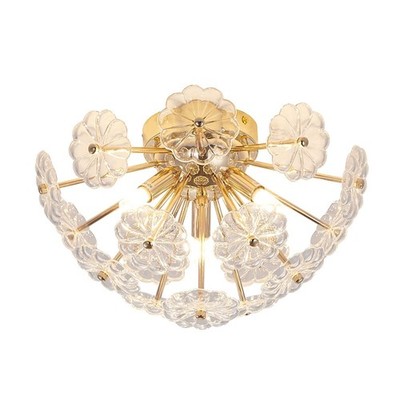 20'' 6 Lights Ceiling Light Modern Flower Flush Mount Fixture Glass Petals Gold
