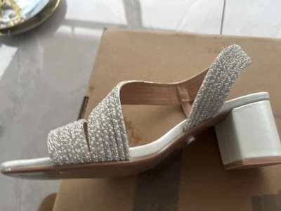 Carvela Silver Glitter Slingback Block Mid Heel Sandals UK 8 Wide Fit - Image 1 of 3