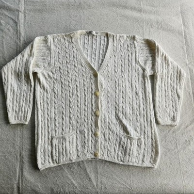 St. Michael Mark & Spencer White Button Up Cardigan Sweater UK Tag Size 18