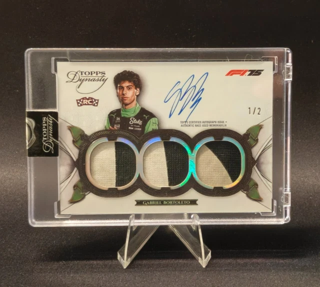2025 GABRIEL BORTOLETO AUTO RC TOPPS DYNASTY FORMULA 1 TRIPLE RELIC PATCH 1/2