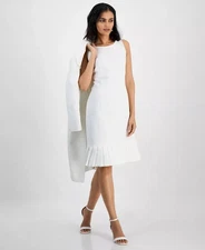 Kasper Women's Stretch-Crepe Pleated-Hem Sheath Dress Lilly White SZ 6