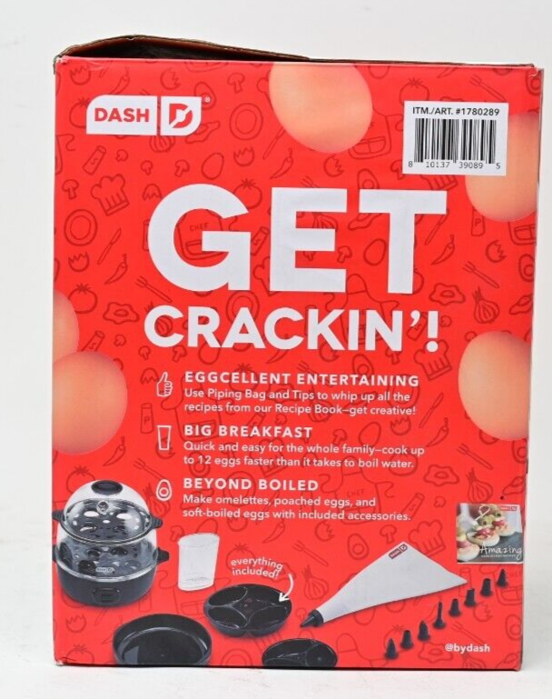 17-Piece Dash Egg Cooker & Steamer with 12-Egg Capacity, Piping Bag, and Recipes