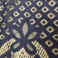 Love Fire Womens sz M Dress Blue Lace Overlay Sleeveless High Neck Back Tan Line