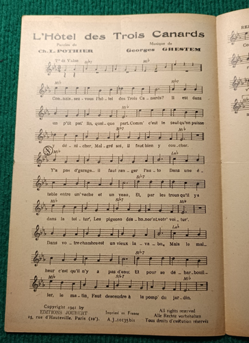 PARTITION MUSICALE - L'Hôtel des 3 CANARDS - Marie Bizet - Musique GHESTEM - Imagen 2 de 3