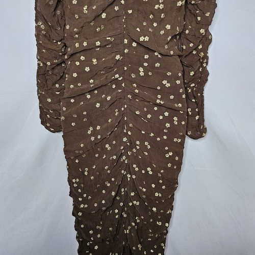 Abito midi donna nuovo di TiMo Georgette marrone oro petali fodera viscosa taglia S - Foto 12 di 24