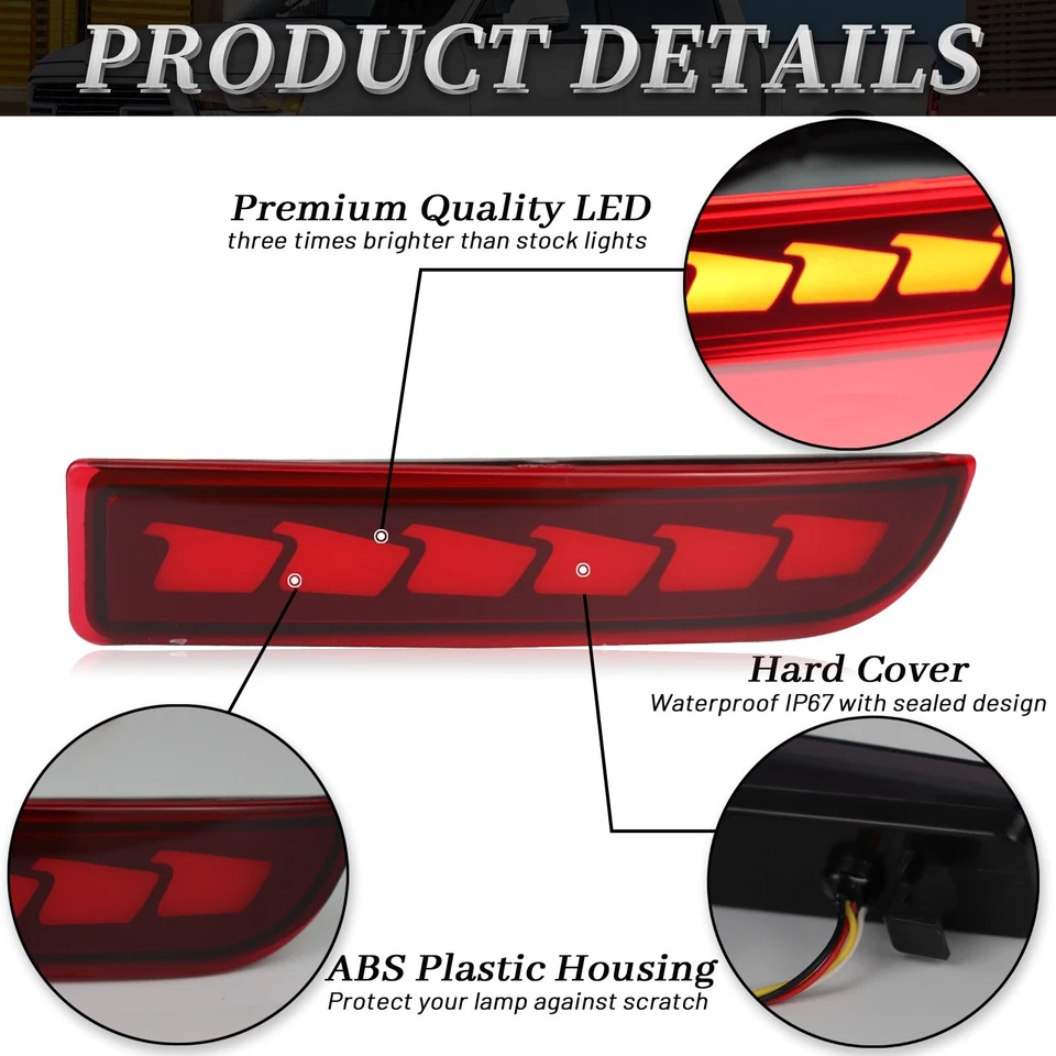 Red Lens LED Rear Bumper Reflector Tail Brake Lights For 2006-2012 Toyota RAV4 - Image 4 of 4