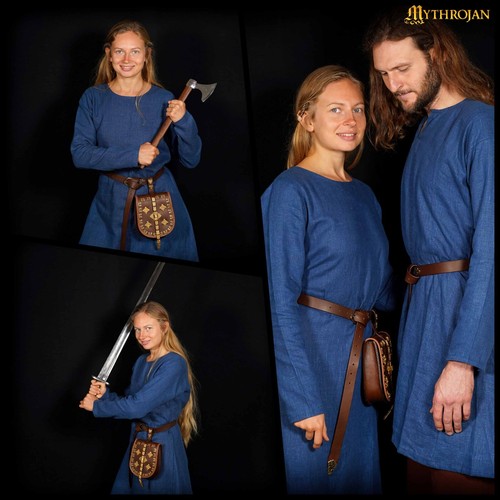 Viking Helga Linen Dress Medieval Renaissance Fair LARP Cosplay Reenactment Blue - Picture 6 of 13